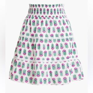 J. Crew Smocked Tiered Pink and Green Leaf Elastic Band Mini Skirt